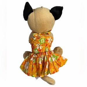 Hawaiian Floral Stretchy Orange Dog Dress Ties Around Neck size Small